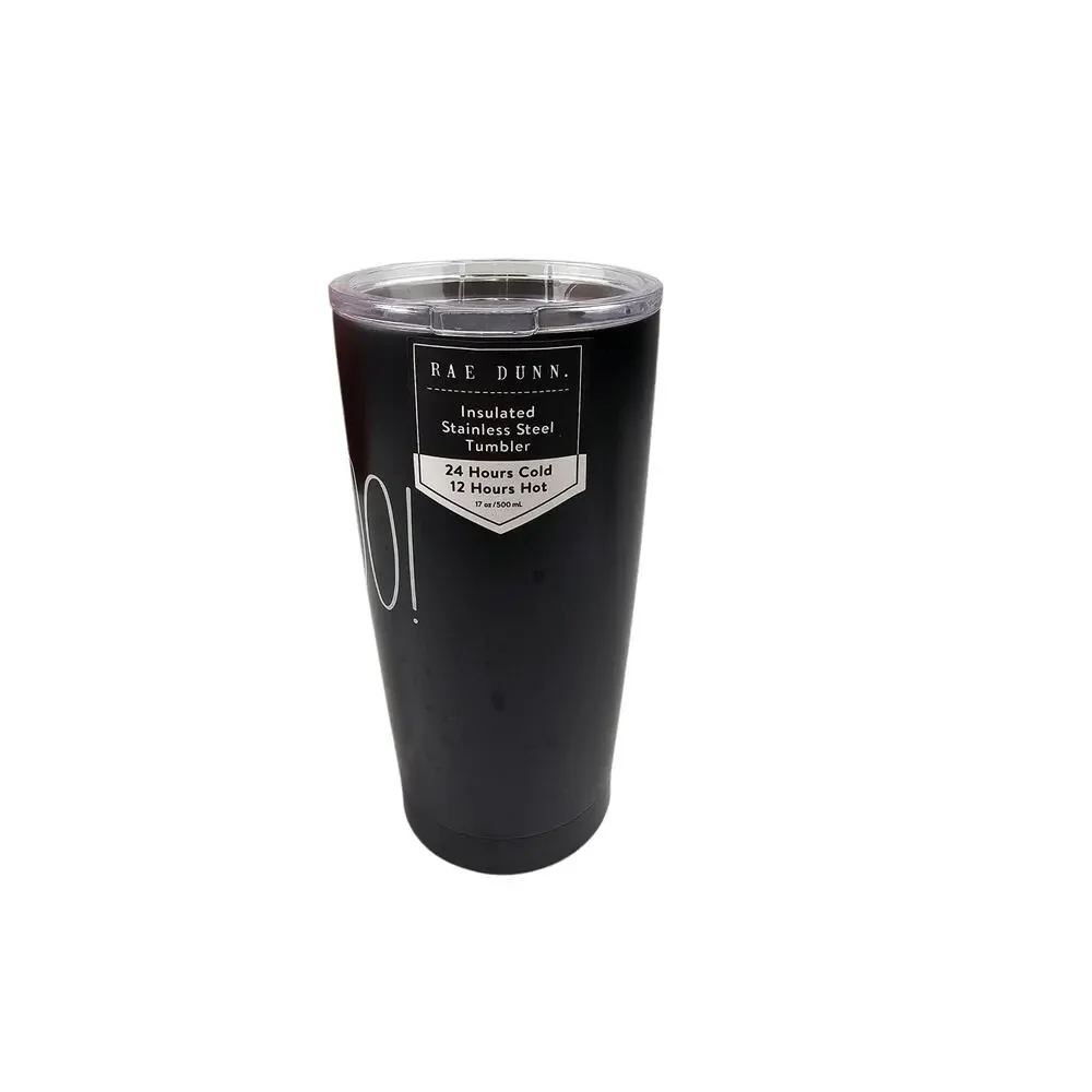 2 Rae Dunn Insulated Stainless Steel  Tumblers Red 12 oz. and Black‎ 17 oz.
